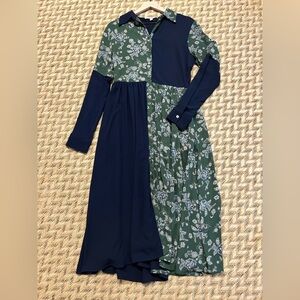 Pamela Love Dress - Women's Small Navy Blue Green - Floral Patchwork Midi